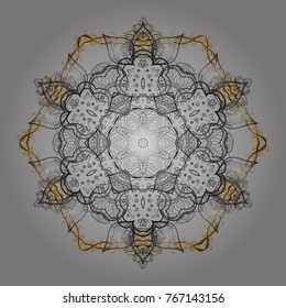 Isolated of vector gray and yellow snowflakes. Vector illustration. Fine winter ornament. Snowflakes collection.
