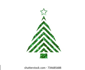 The isolated vector green glitter Christmas tree flat icon