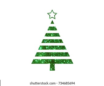 The isolated vector green glitter Christmas tree flat icon