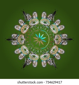 Isolated of vector green, gray and beige snowflake. Fine winter ornament. Colorful snowflakes Vector illustration.