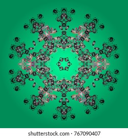 Isolated of vector green, gray and pink snowflakes. Fine winter ornament. Snowflakes collection. Vector illustration.