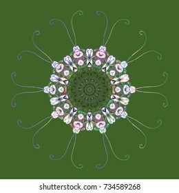 Isolated of vector green, neutral and white snowflake. Fine winter ornament. Colorful snowflakes Vector illustration.