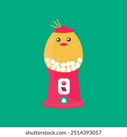 Tarjeta de felicitación aislada del Vector. Ilustración nacida del pollito de los bebés. sorpresa linda de los huevos dulces del chocolate. Conejito amarillo creativo y de la idea para Ostern. Concepto