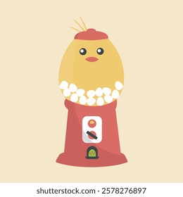 isolated vector greeting card. babys chick born illustration. cartoon cute sweet chocolate eggs surprise. creative and idea yellow bunny for ostern. concept happy easter holiday icon flat design art