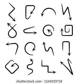 Isolated vector hand drawn arrows set on a white background