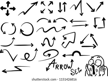 Isolated vector hand drawn arrows set on a white background
