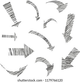 Isolated vector hand drawn arrows set on a white background