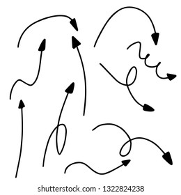 Isolated vector hand drawn arrows set on a white background