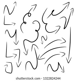 Isolated vector hand drawn arrows set on a white background