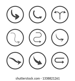 Isolated vector hand drawn arrows set on a white background. Curve arrow icons. vector