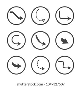 Isolated vector hand drawn arrows set on a white background. Curve arrow icons. vector