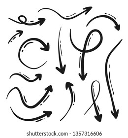 Isolated vector hand drawn arrows set on a white background.