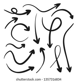 Isolated vector hand drawn arrows set on a white background.