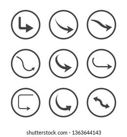 Isolated vector hand drawn arrows set on a white background. Curve arrow icons. vector