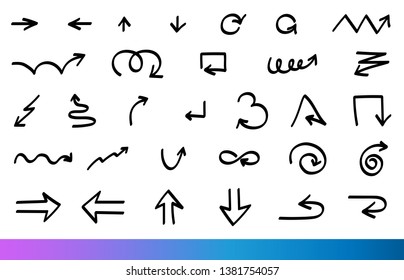 Isolated vector hand drawn arrows doodle set on white background graphic design