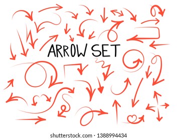 Isolated vector hand drawn arrows set on a white background