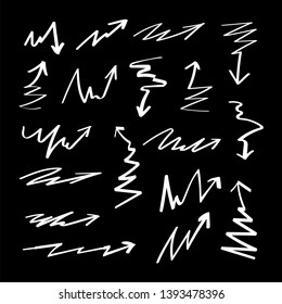 Isolated vector hand drawn arrows set. Doodle style arrows.