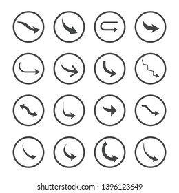 Isolated vector hand drawn arrows set on a white background. Curve arrow icons. vector