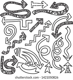 Isolated vector hand drawn arrows set on a white background