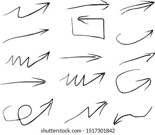 Isolated vector hand drawn arrows set on a white background