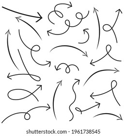Isolated vector hand drawn arrows set on a white background
