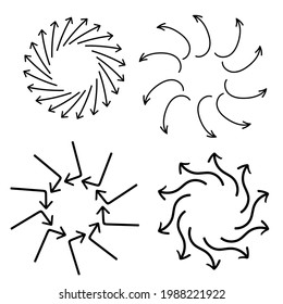 Isolated vector hand drawn arrows multidirectional on a white background.