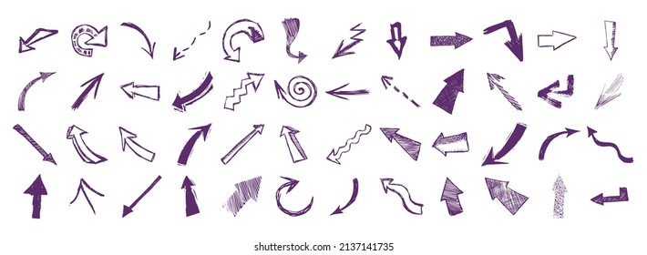 Isolated vector hand drawn arrows set on a white background