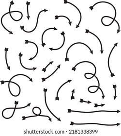 Isolated vector hand drawn arrows set on a white background