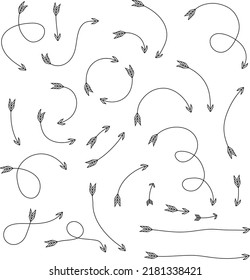 Flechas dibujadas a mano en vectores aisladas fijadas en un fondo blanco