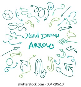 Isolated vector hand drawn arrows set on a white background