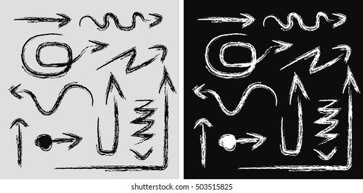 Isolated vector hand drawn arrows set on a white background