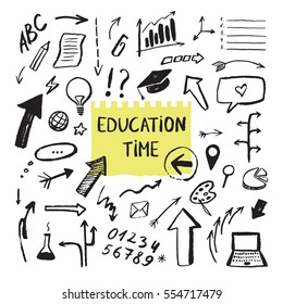 Isolated vector hand drawn arrows education time set
