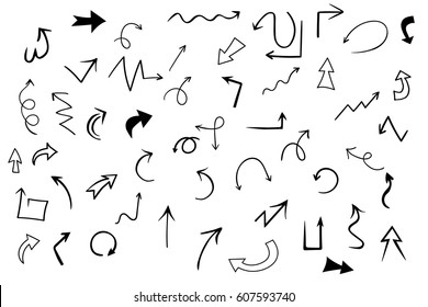 Isolated vector hand drawn arrows set on a white background