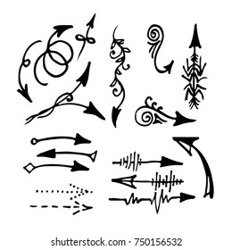 Isolated vector hand drawn arrows set on a white background