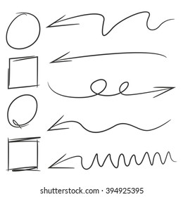 isolated vector hand drawn circle marker, highlighter, arrows