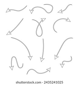 Flechas de contorno dibujadas a mano vectoriales aisladas sobre fondo blanco