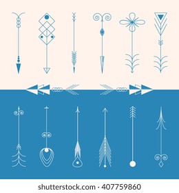Isolated vector hand drawn tribal vintage retro arrows set