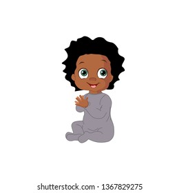 Isolated vector happy smiling baby boy with afro hair on white background