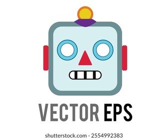 The isolated vector head of classic vintage tin toy grimace robot flat icon with circular eyes, triangular nose, knobs for ears