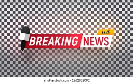 Isolated vector heading of Breaking news. Template title bar of news on transparent background