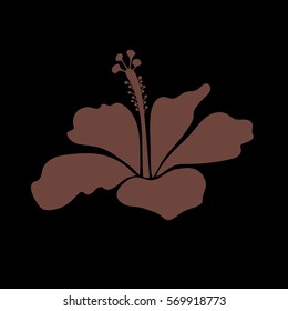 Isolated vector hibiscus flower. Single brown on black hibiscus hawaiian tropical flower icon.