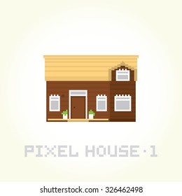 Isolated vector house in pixel art style 1