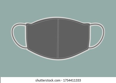 Isolated Vector Icon Of Black Cloth Mask. Fabric Face Mask.