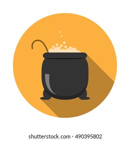 Isolated vector icon of cauldron for Halloween with shadow.