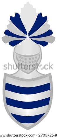 Isolated vector icon of a full knight's emblem, combining a helmet, plume, and a striped heraldic shield. This royal crest is perfect for rank symbols, medieval fantasy game UI, and achievement badges