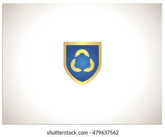 Isolated vector icon logo sign symbol, which consists of shield. In a sign hidden text symbols ooo 