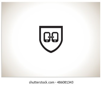Isolated vector icon logo sign symbol, which consists of two mobile devices that are connected by a chain. In a sign hidden text symbols o and h, (oo, oho, oh, ho) in shield