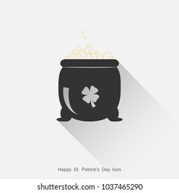 Isolated vector icon of lucky cauldron for St. Patrick's Day with long shadow.