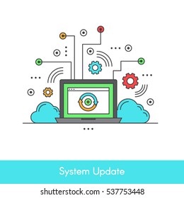 Isolated Vector Icon Stye Illustration of Computer System Data Update or Synchronize with Process, Replacing with New Software