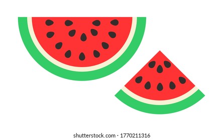 Isolated vector icon of watermelon. Half and slice colorful illustration. Agriculture, farm market logotype design element.